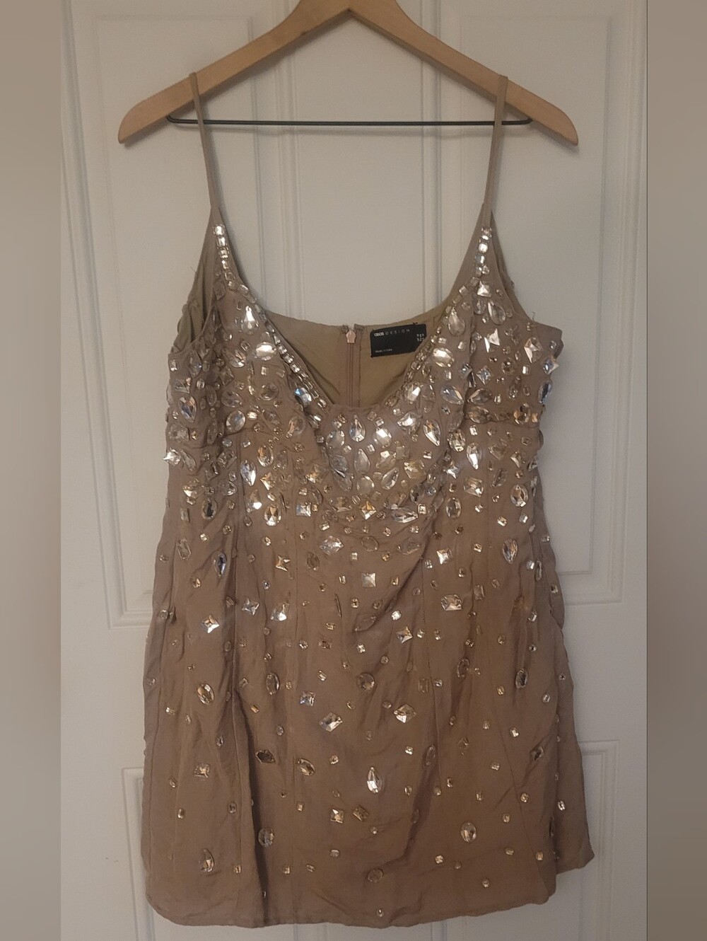 Asos Rhinestone Beige Dress Size 14